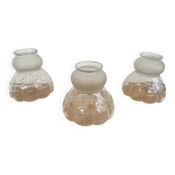 3 tulipes Art déco anciennes en verre taillé dépoli