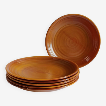Set of 6 brown arcopal dessert plates