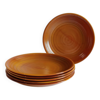 Set of 6 brown arcopal dessert plates