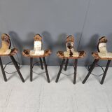 Brutalist bar stools made in Spain, 1960s - set of 4