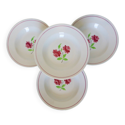 4 assiettes creuses K et G Luneville modèle Rose Mai
