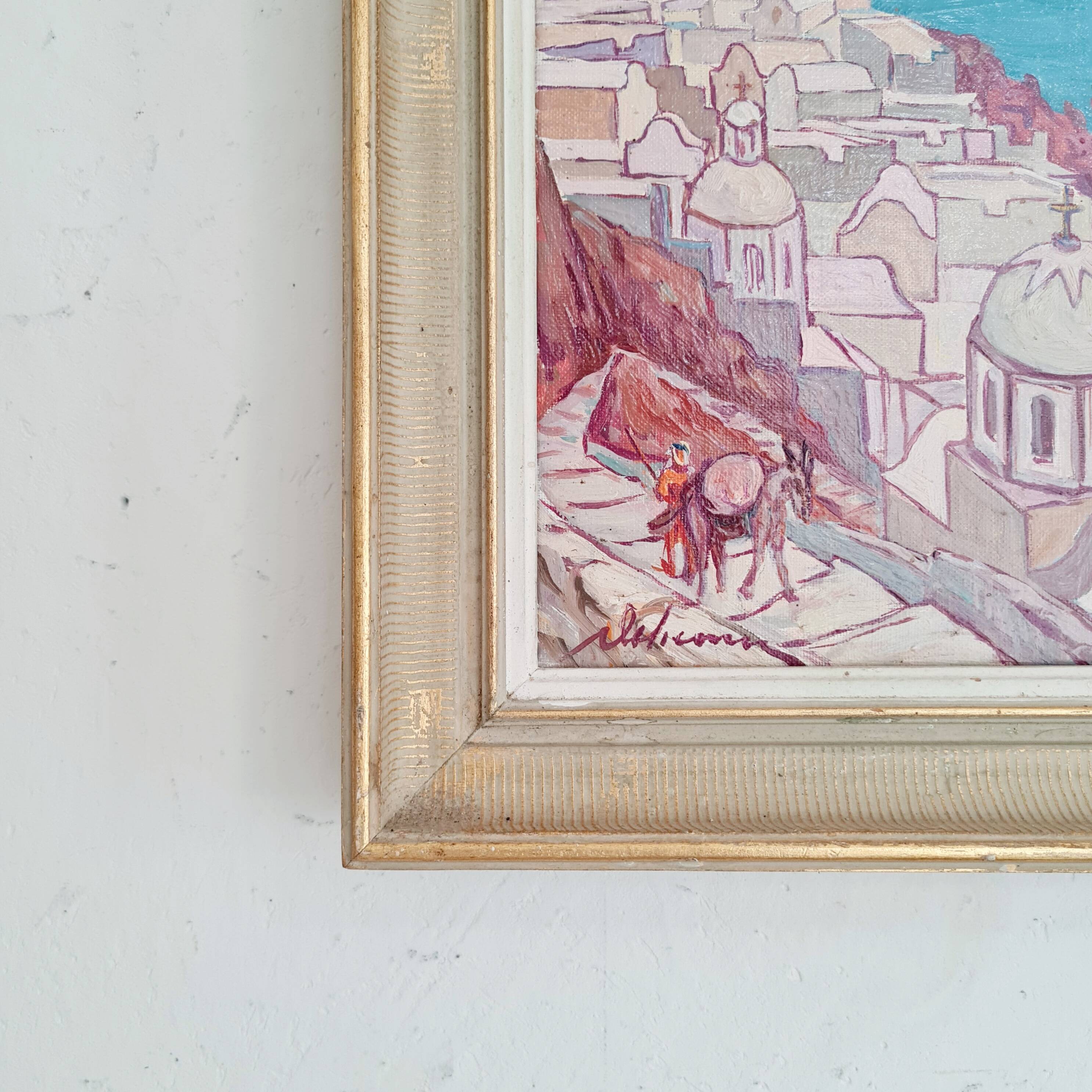 Old painting - old landscape oil painting - golden frame