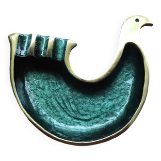 Decorative brass and green enamel bird-shaped ashtray