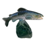 Ceramic trout on glass rock, 1950s, signed