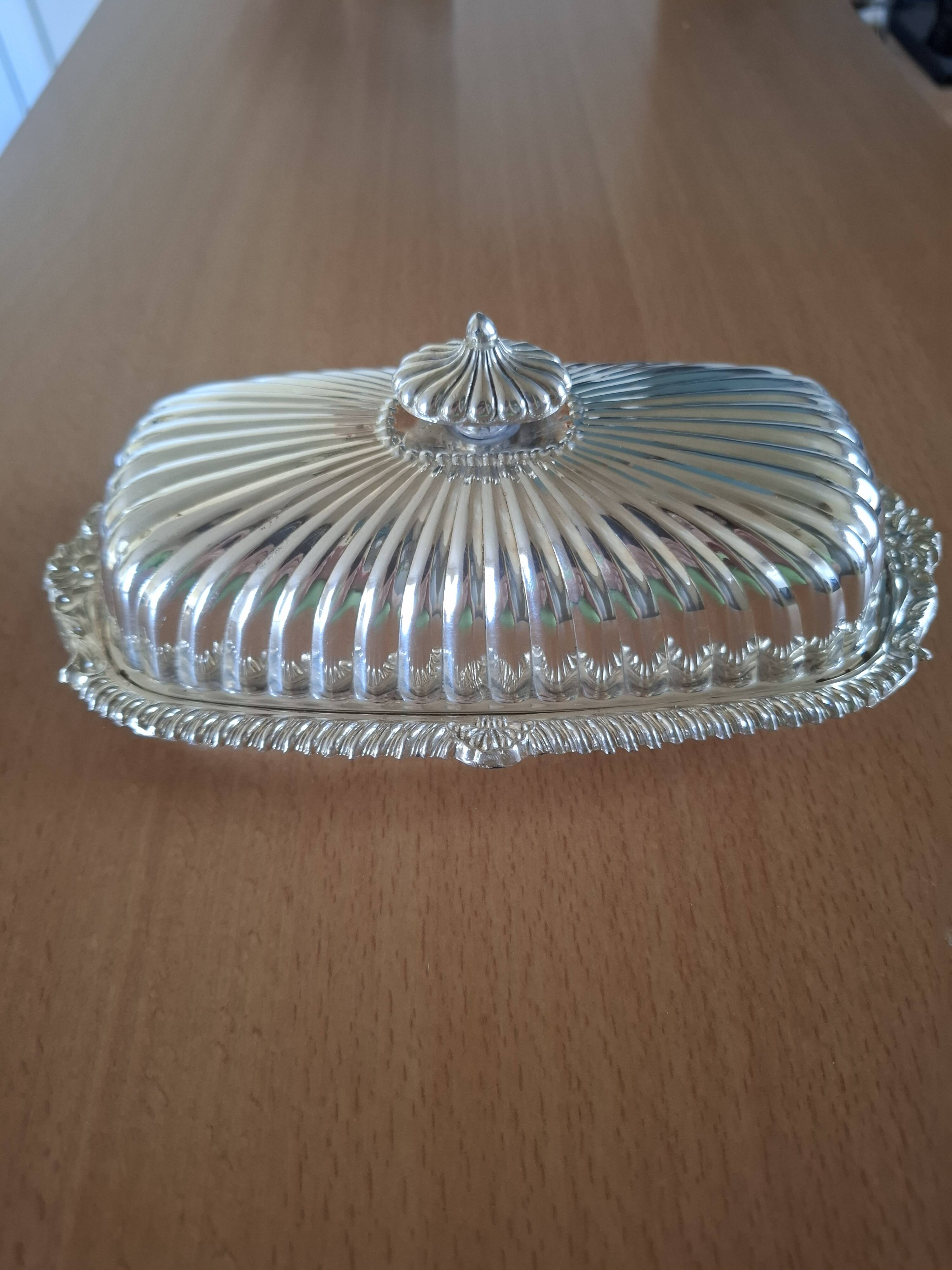 Silver metal butter dish