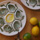 Set of 4 Belon earthenware oyster plates – 25 cm – yellow & green
