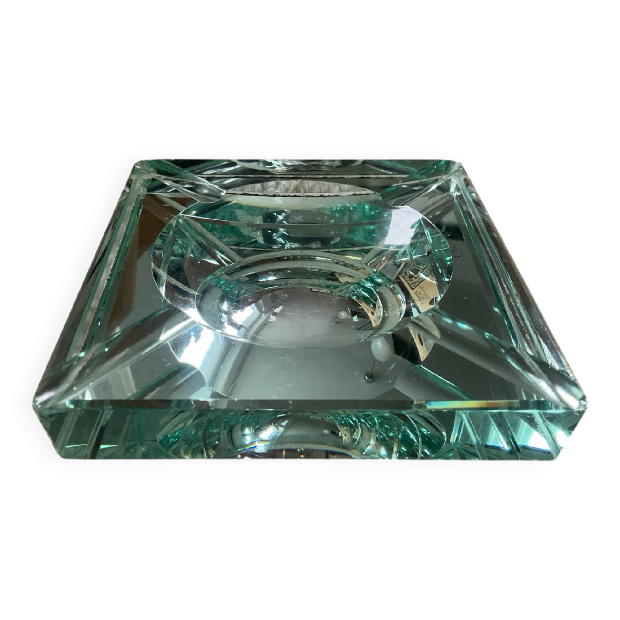 Jean Luce Art Deco ashtray in mercurized Saint Gobain glass