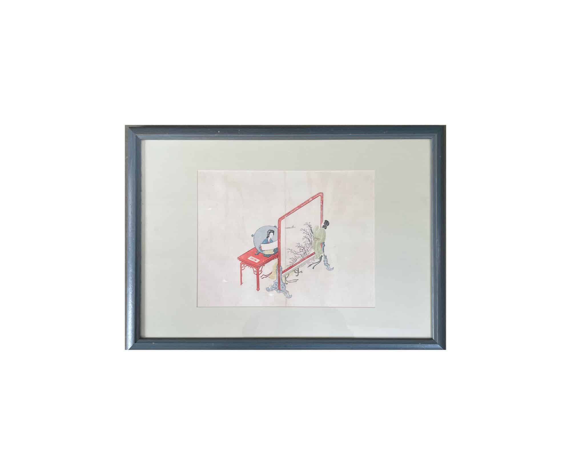 Chinese, Asian woodcut print in wooden frame