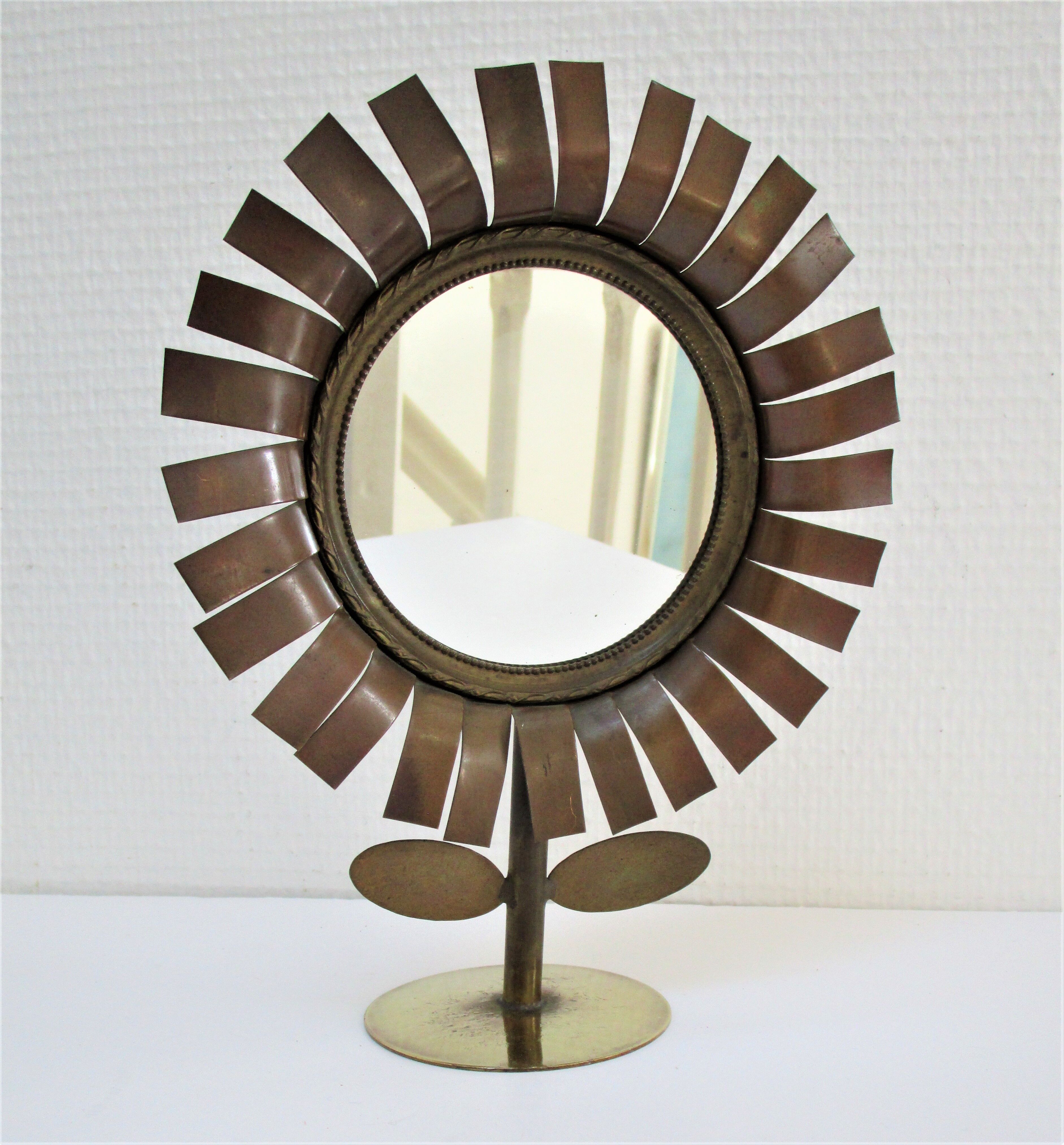Copper and brass flower mirror by Vinay 60s