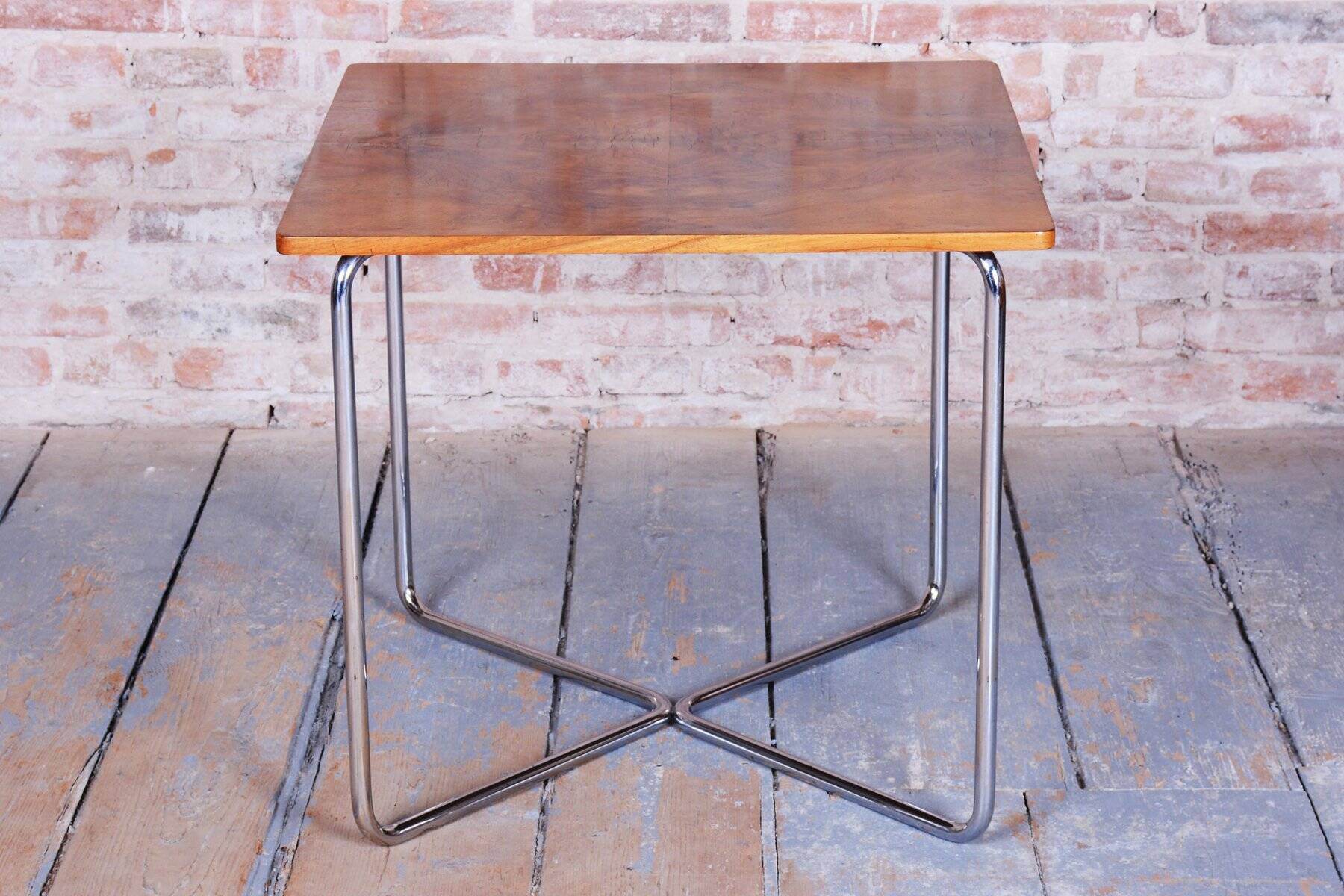 Bauhaus Table in Caucasian Walnut & Chrome attributed to Robert Slezák, Czech, 1930s
