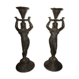 Pair of antique Egyptian-style spelter torches.