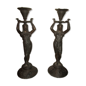 Pair of antique Egyptian-style spelter torches.
