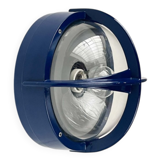 Mid-century modern blue pirate metal outdoor wall lamp by Eva and Nils Koppel, Gert Edstrand for Nordisk Solar, 1960s.