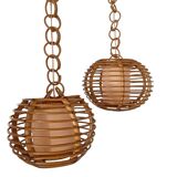 Mid-Century Globe Pendant Lamps, Bamboo & Rattan, c. 1960s