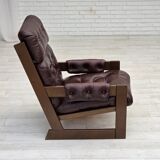 1970s, Scandinavian highback armchair, brown furniture leather, dark beech.