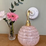 Vintage angled globe wall light in pink Clichy glass