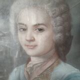 Pastel on canvas 18th century old gilded frame with window