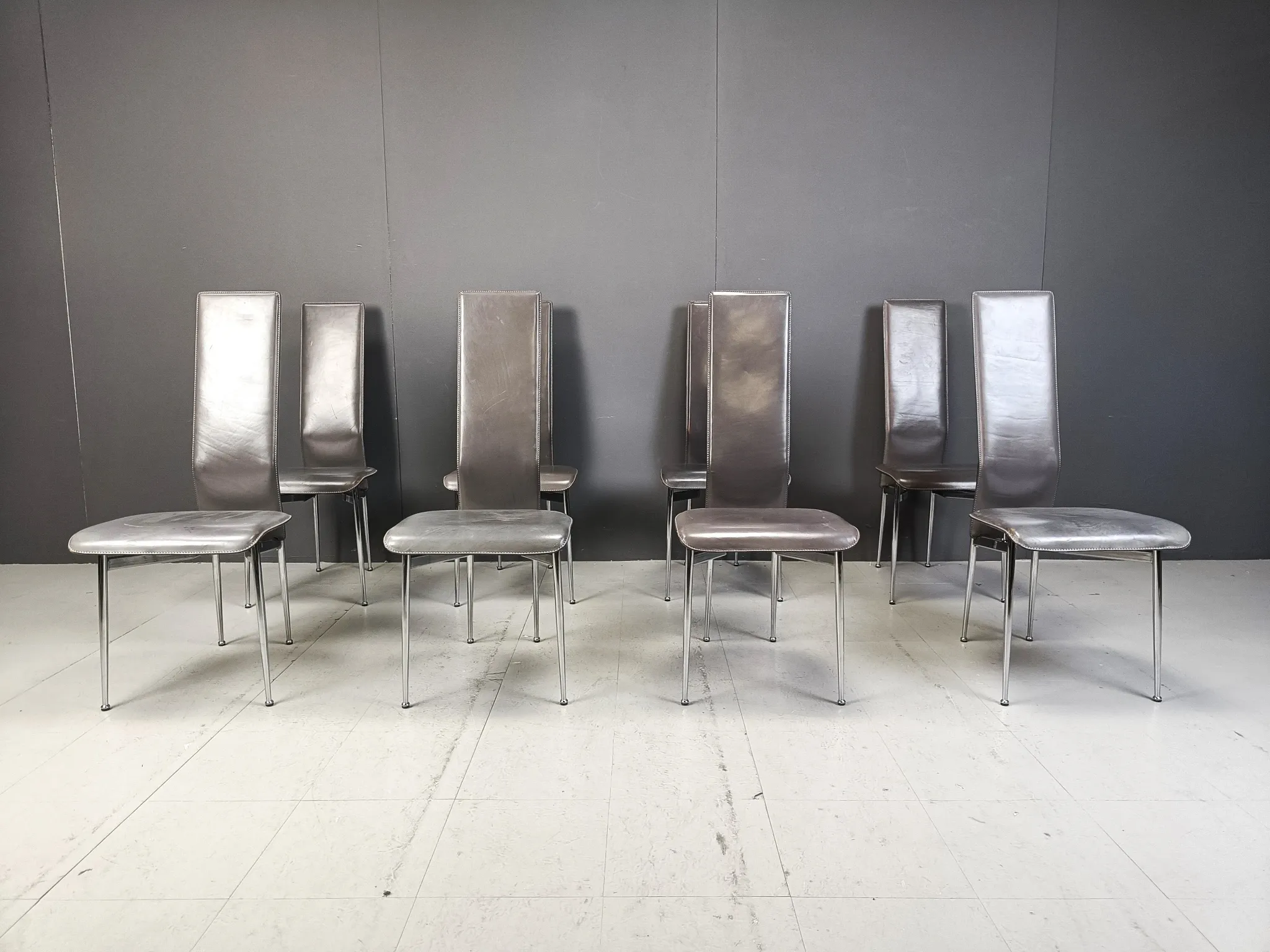 Vintage dining chairs by Giancarlo Vegni for Fasem, set of 8, 1980s