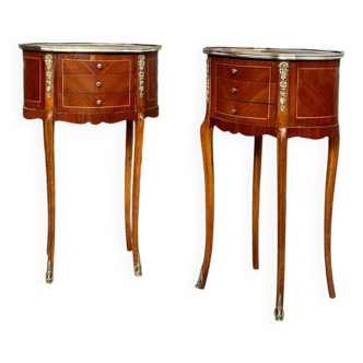 Paire de chevets en marqueterie de bois précieux de style Louis XV Époque XX eme siècle