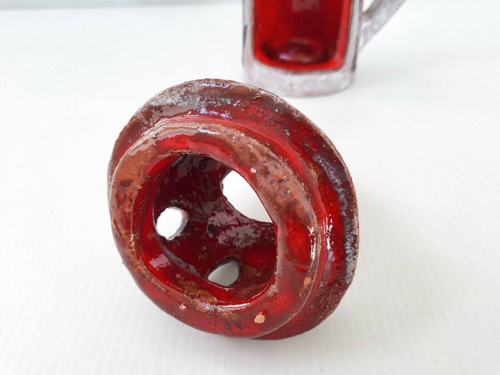 Vintage ceramic terracotta glazed candle holder - 1970s