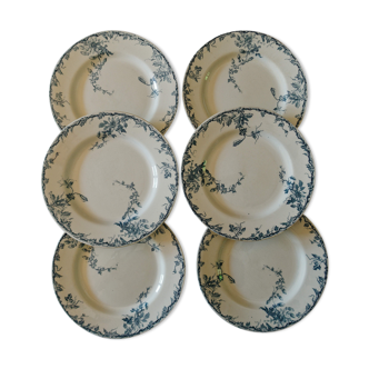 Lot 6 assiettes plates terre de fer K&G Lunéville série Passiflore