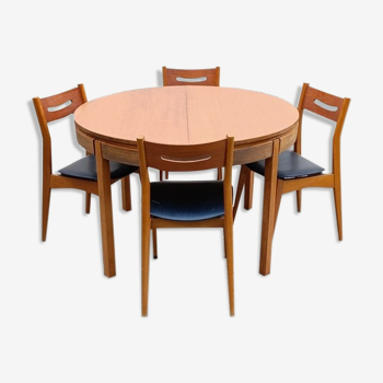 Salle à manger table ronde extensible et chaises scandinave teck