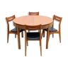 Salle à manger table ronde extensible et chaises scandinave teck