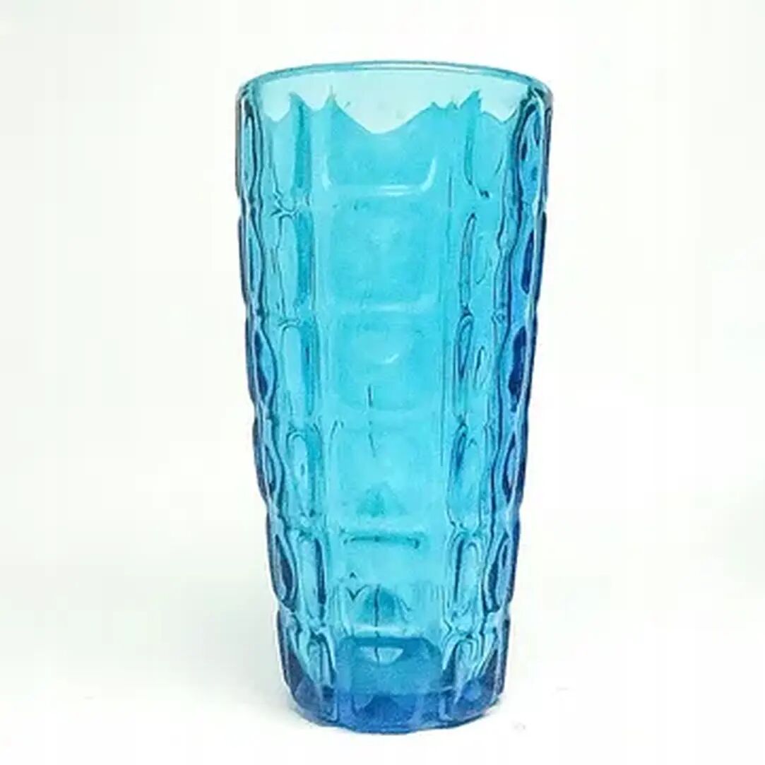 Envelope vase, mid-century modern, blue glass, Ząbkowice, Poland, 1970s