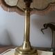 lampe rétro chic laiton doré, abat jour pagode imitation peau