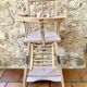 Vintage high chair for children, wood and mauve