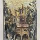 Tableau ancien, église baroque sur carton