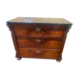Chest of drawers 3 drawers in walnut top marble style Louis philippe