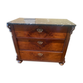 Chest of drawers 3 drawers in walnut top marble style Louis philippe