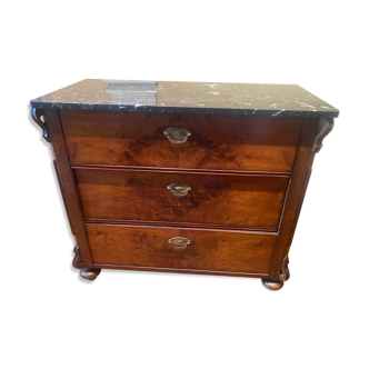 Chest of drawers 3 drawers in walnut top marble style Louis philippe