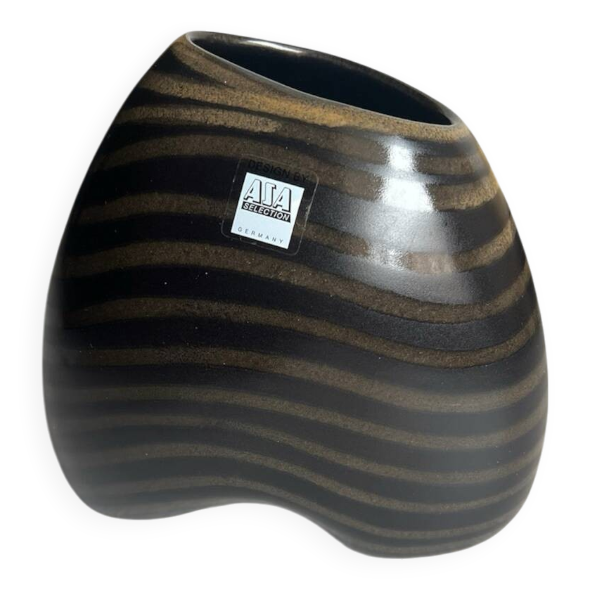 Cuba AZA Germany ceramic vase with a brown stripe.