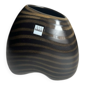Cuba AZA Germany ceramic vase with a brown stripe.