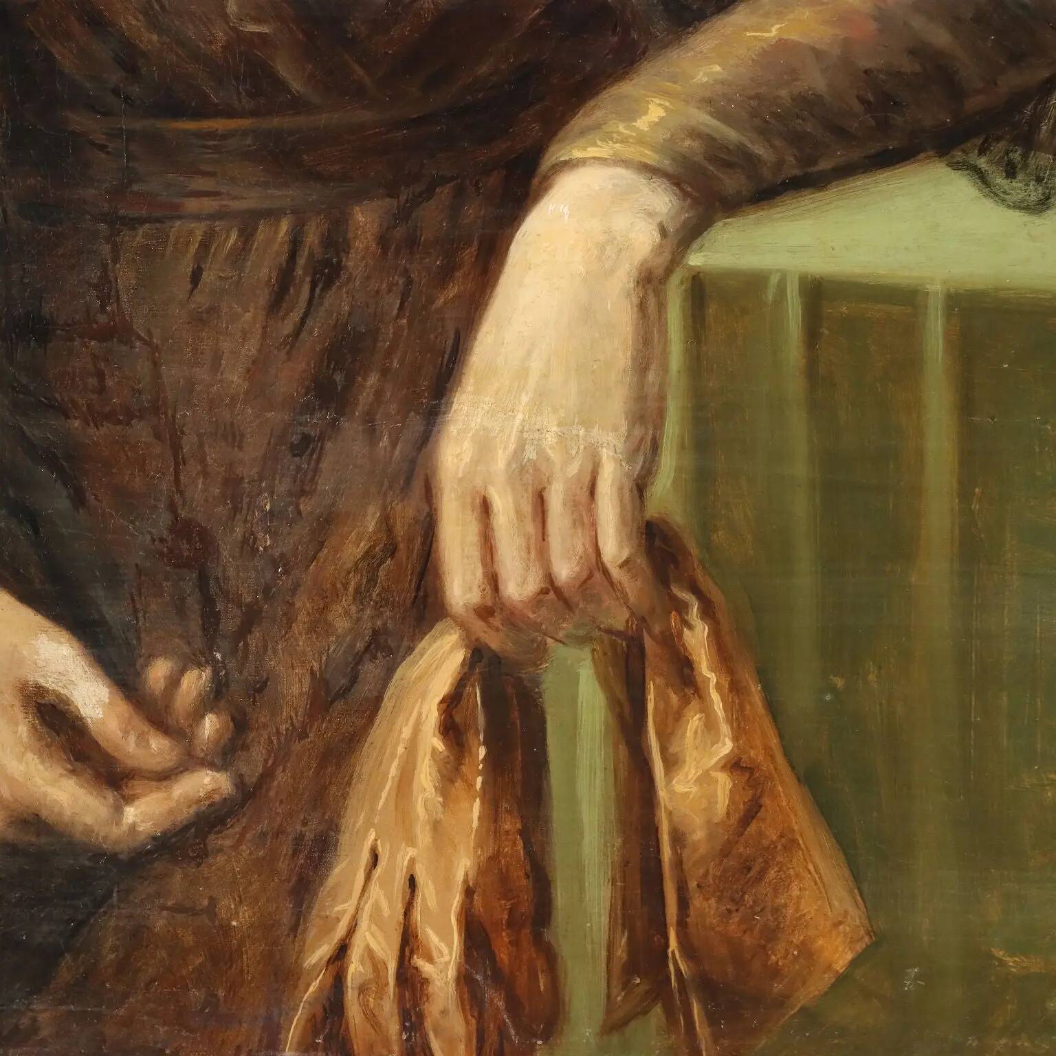 Peinture ancienne, portrait d’une noble dame, huile sur toile, XIXe siècle