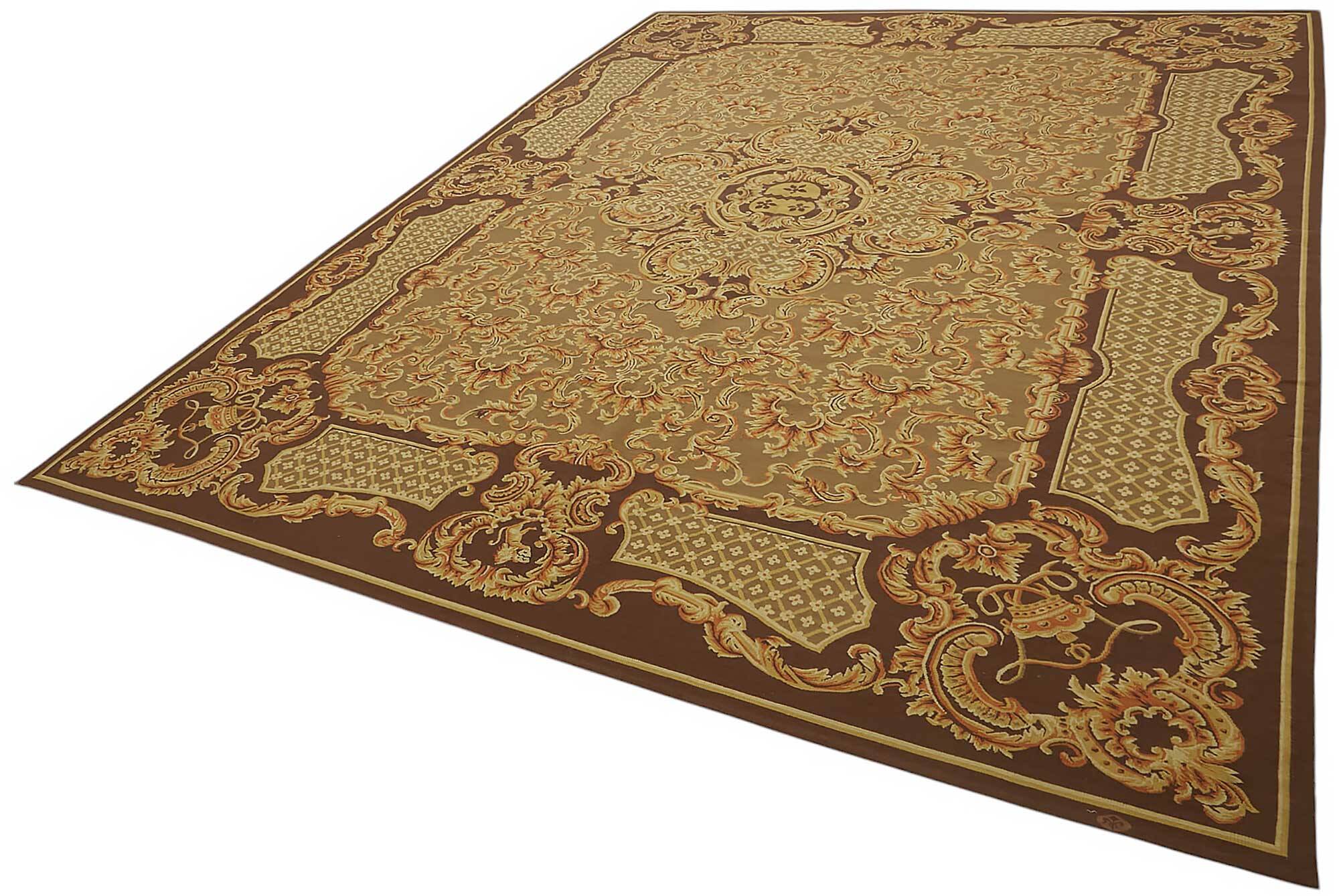 Handmade European Vintage Aubusson Kilim 277 cm x 356 cm