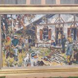 Oil on canvas framed hunting return Michel Gilbert 50 X 73 cm