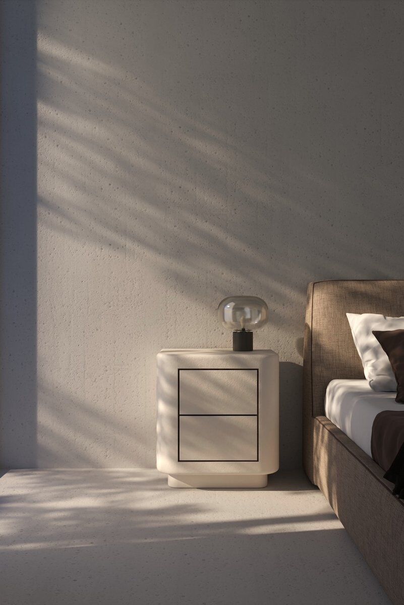 Handmade Textured Plaster Nightstands with Walnut Interior, set of 2