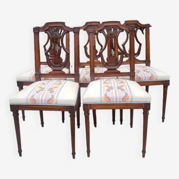 Suite of 5 lyres mahogany chairs