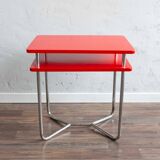 Functionalist Chrome Red Side Table Made In Czechoslovakia, 1930s