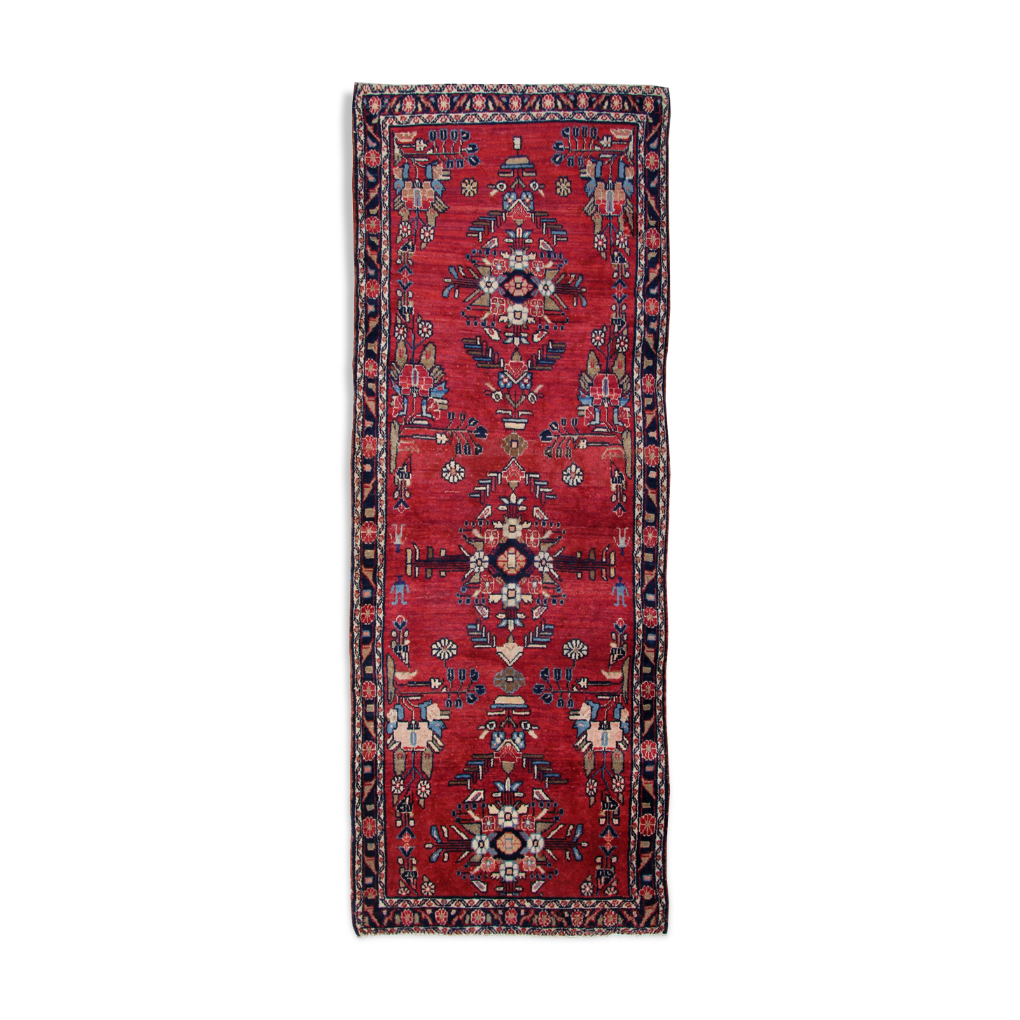 Traditional Red Persian Runner Rug Handwoven Oriental Floral Runner Carpet- 110x300cm