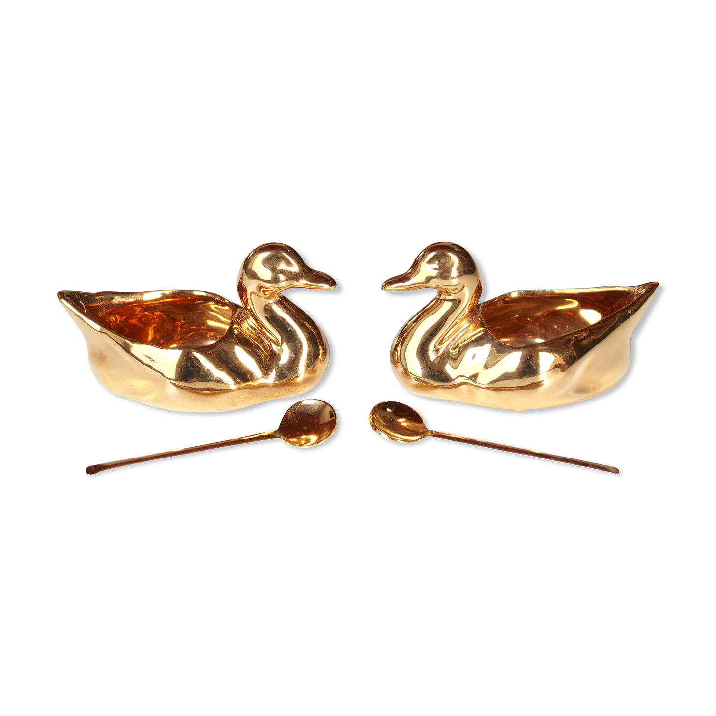 Pair of salt ducks in Limoges porcelain, 50s