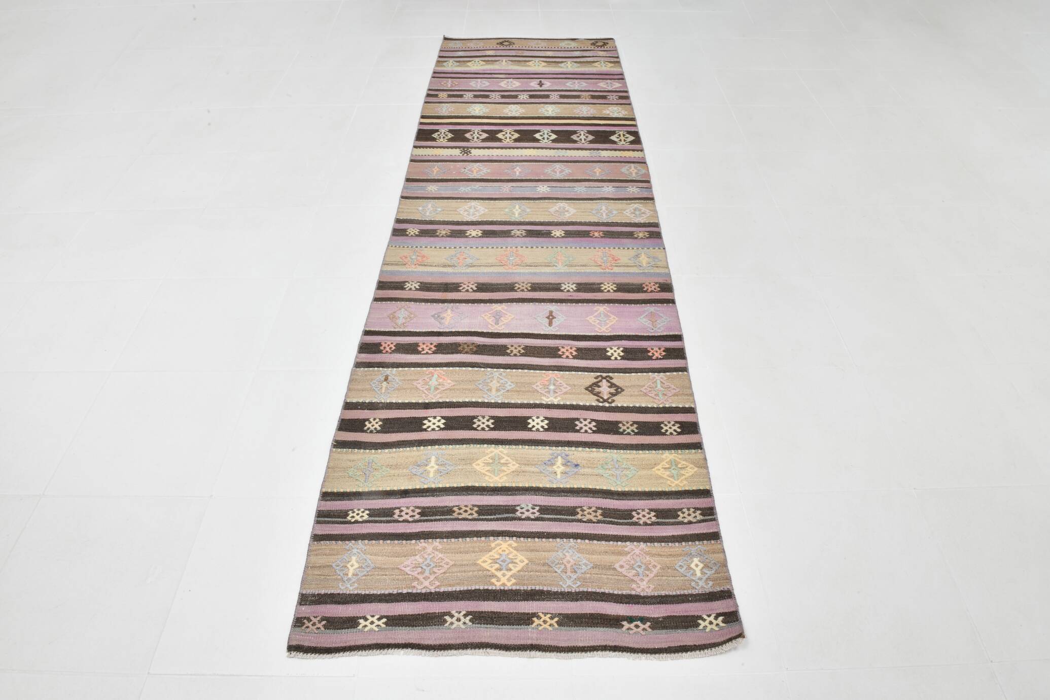 3x10 Purple & Green Modern Kilim Runner Rug, 90x315Cm