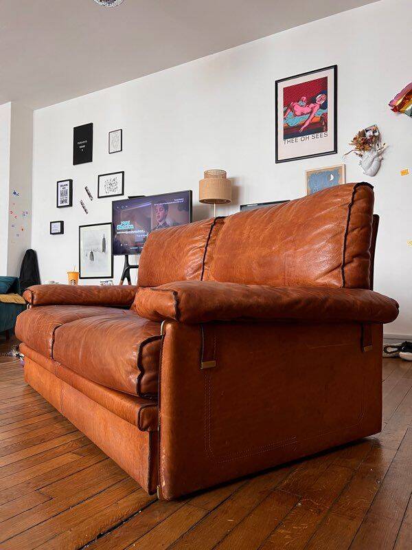 Brown leather sofa by Marco Milicich for Baxter Arcon, 1970s