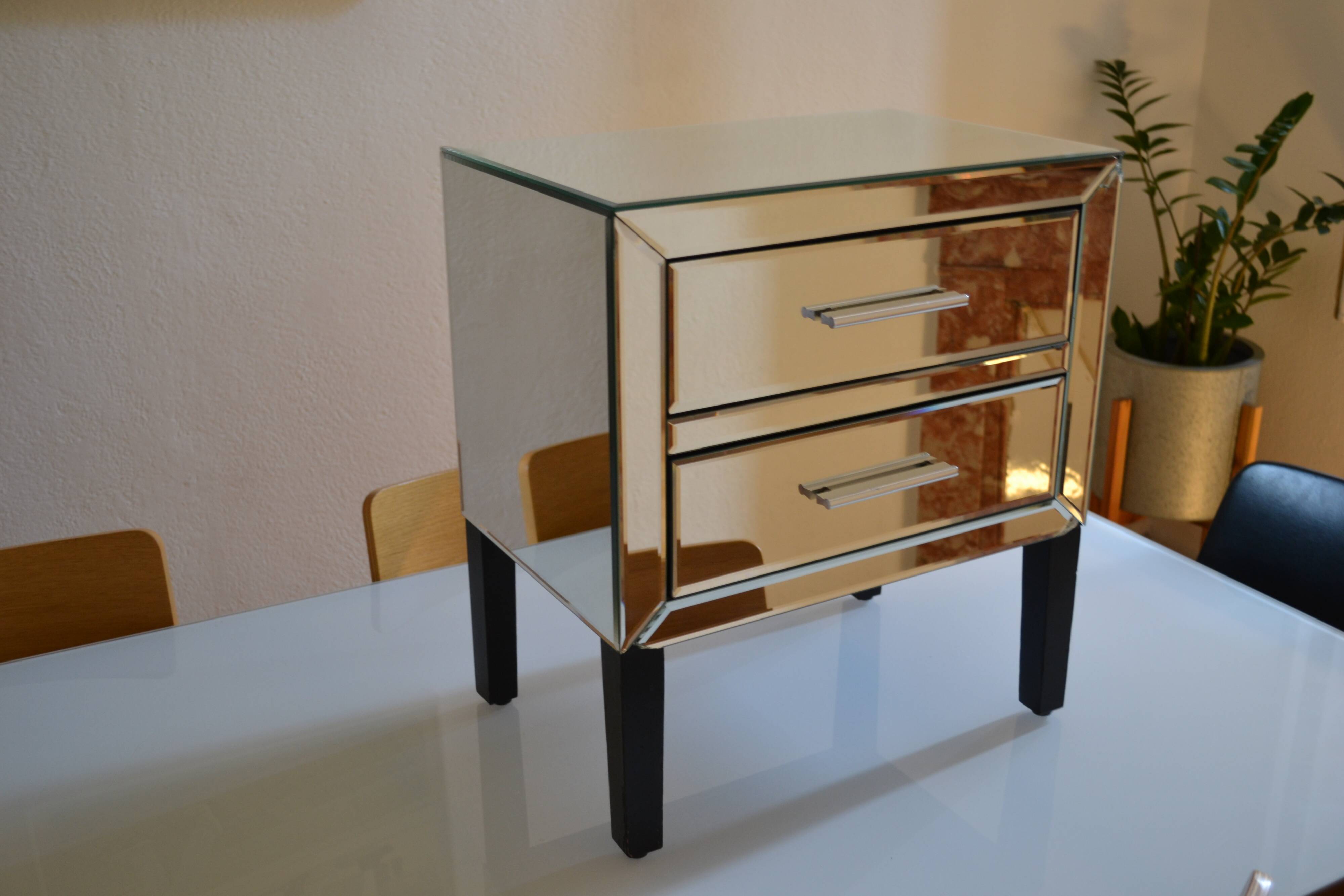 Hollywood Regency style beveled mirror bedside table