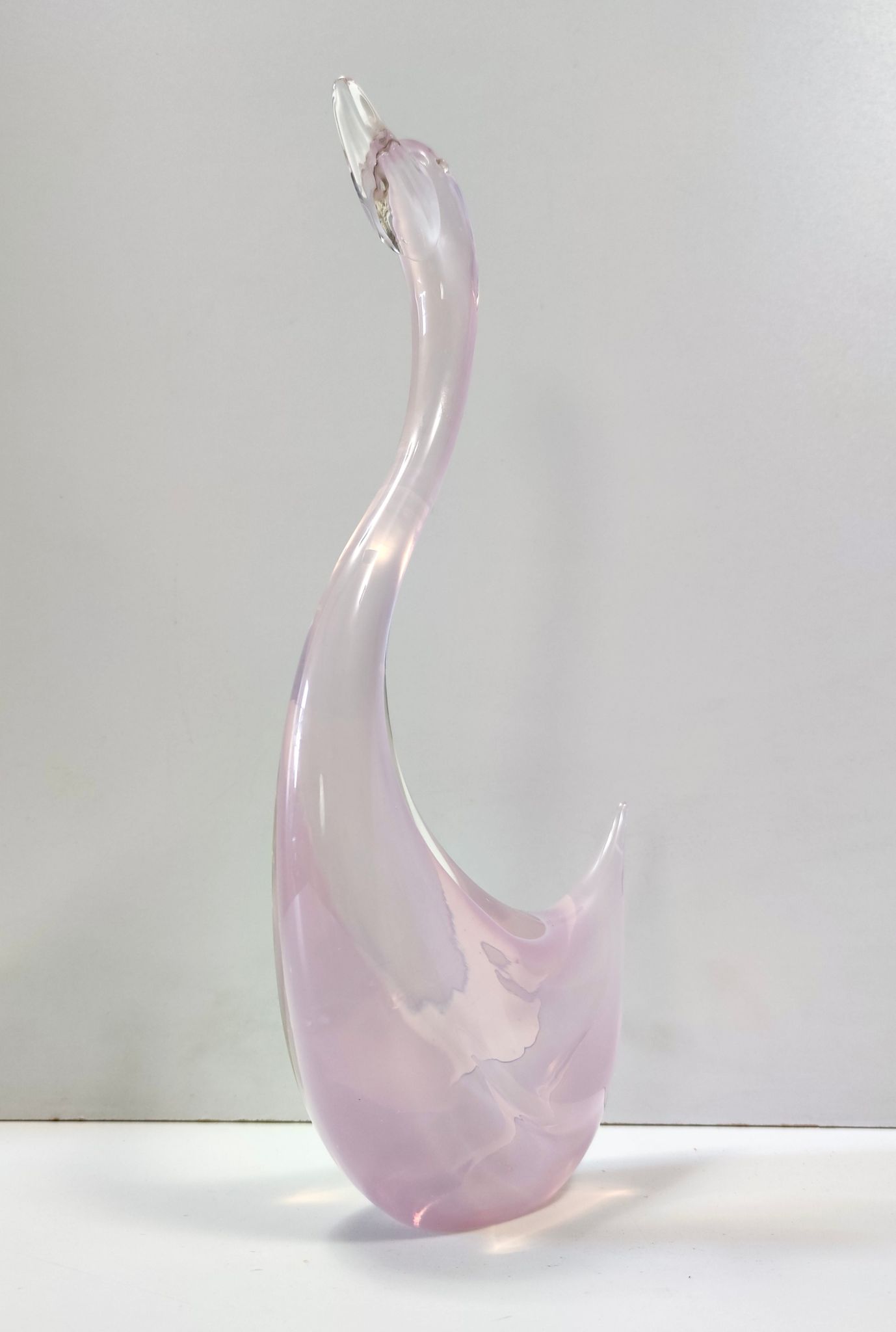 Pink Sommerso Murano glass swan by Elio Raffaeli, Italy