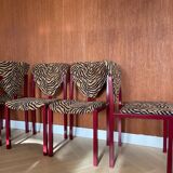4 red lacquered zebra chairs