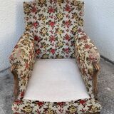 Antique Louis XV style shepherdess armchair in floral flocked fabric